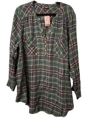 Torrid Plus Size Plaid Button Front Tunic Top with Pockets